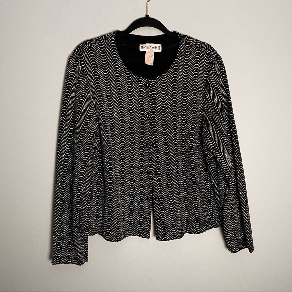 Ouida Ronni Nicole Women’s Blazer Silver Rainbow Glitter Rhinestone Button 18W